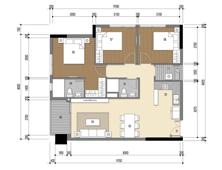 Layout thiết kế căn hộ 3 phòng ngủ Luxgarden
