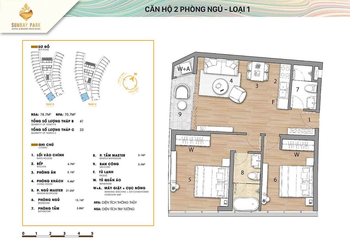 Layout thiết kế căn hộ 2 phòng ngủ Sunbay Park