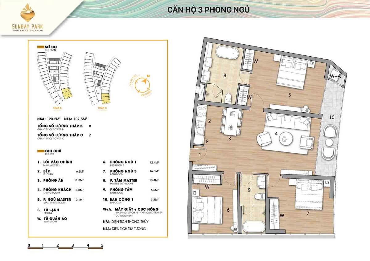 Layout thiết kế căn hộ 3 phòng ngủSunbay Park