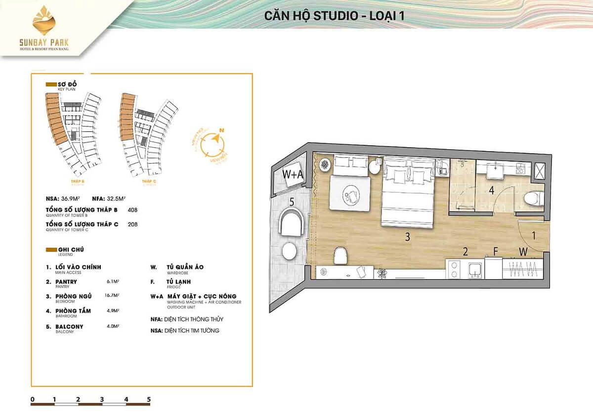 Layout thiết kế căn hộ studio Sunbay Park