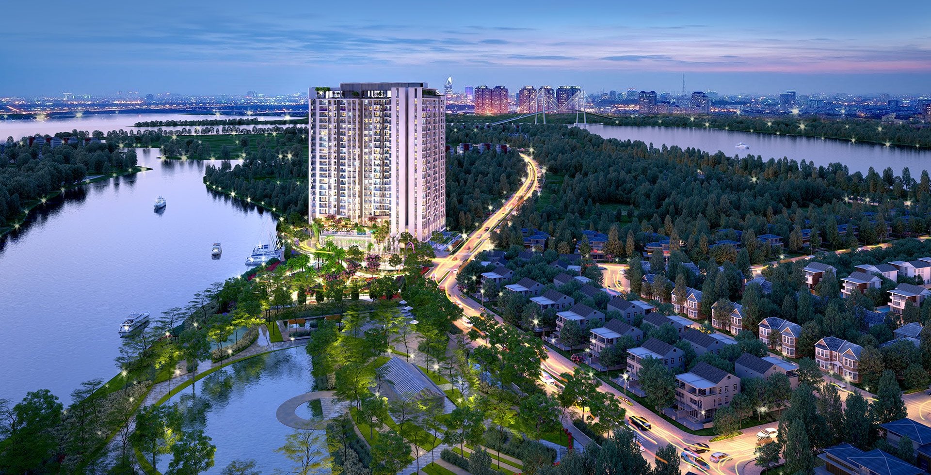 Phối cảnh toàn khu căn hộ ban đêm
