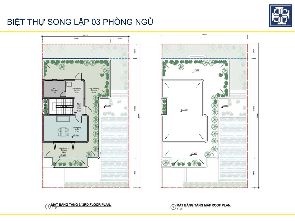 Layout thiết kế tầng 3 + tầng mái biệt thự song lập Thera Premium Tuy Hòa, Phú Yên