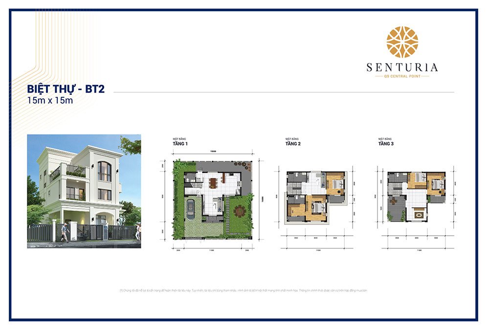 Thiết kế biệt thự đơn lập Senturia Q9 Central Point quận 9 - Diện tích 15mx15m