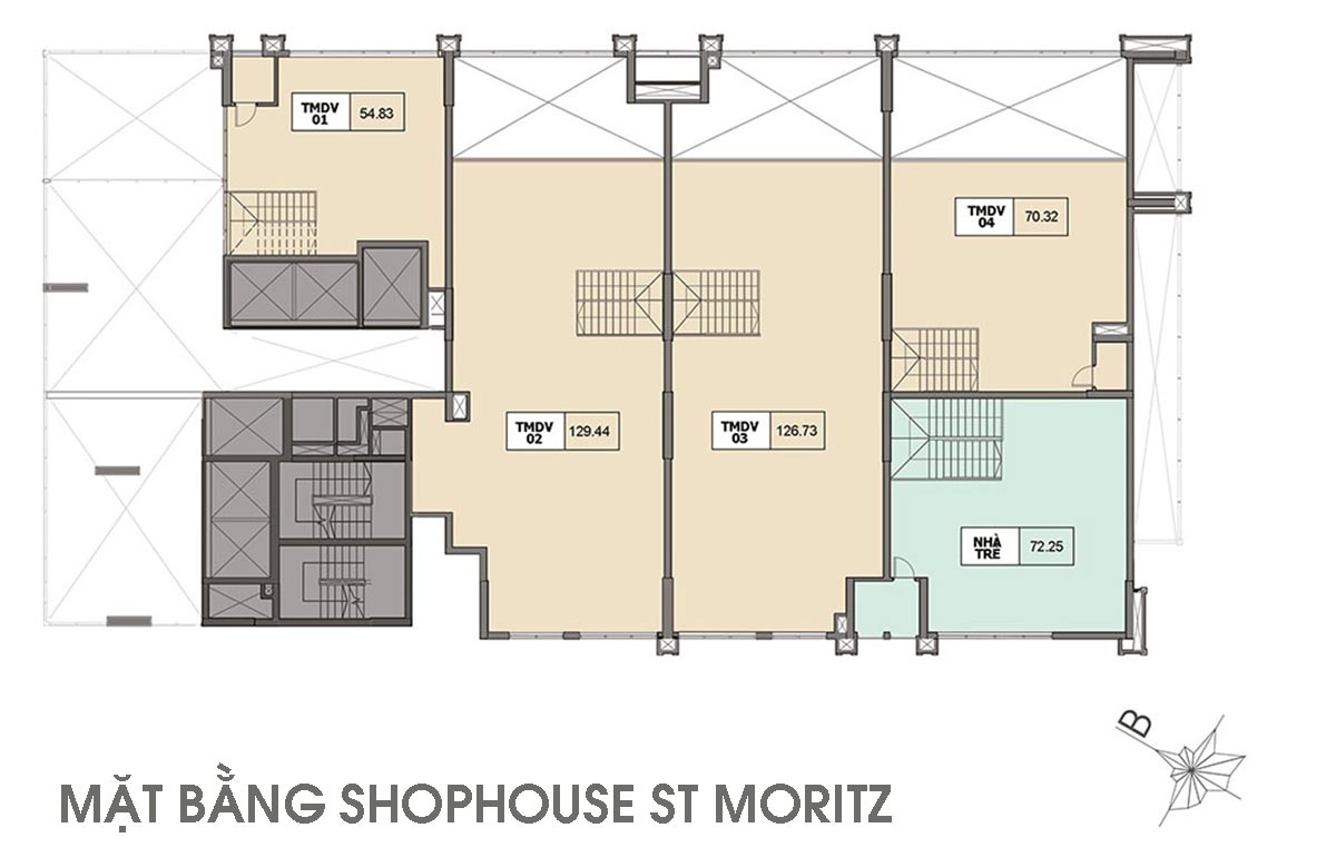 Mặt bằng tầng 2 - shophouse dự án St Moritz Đất Xanh