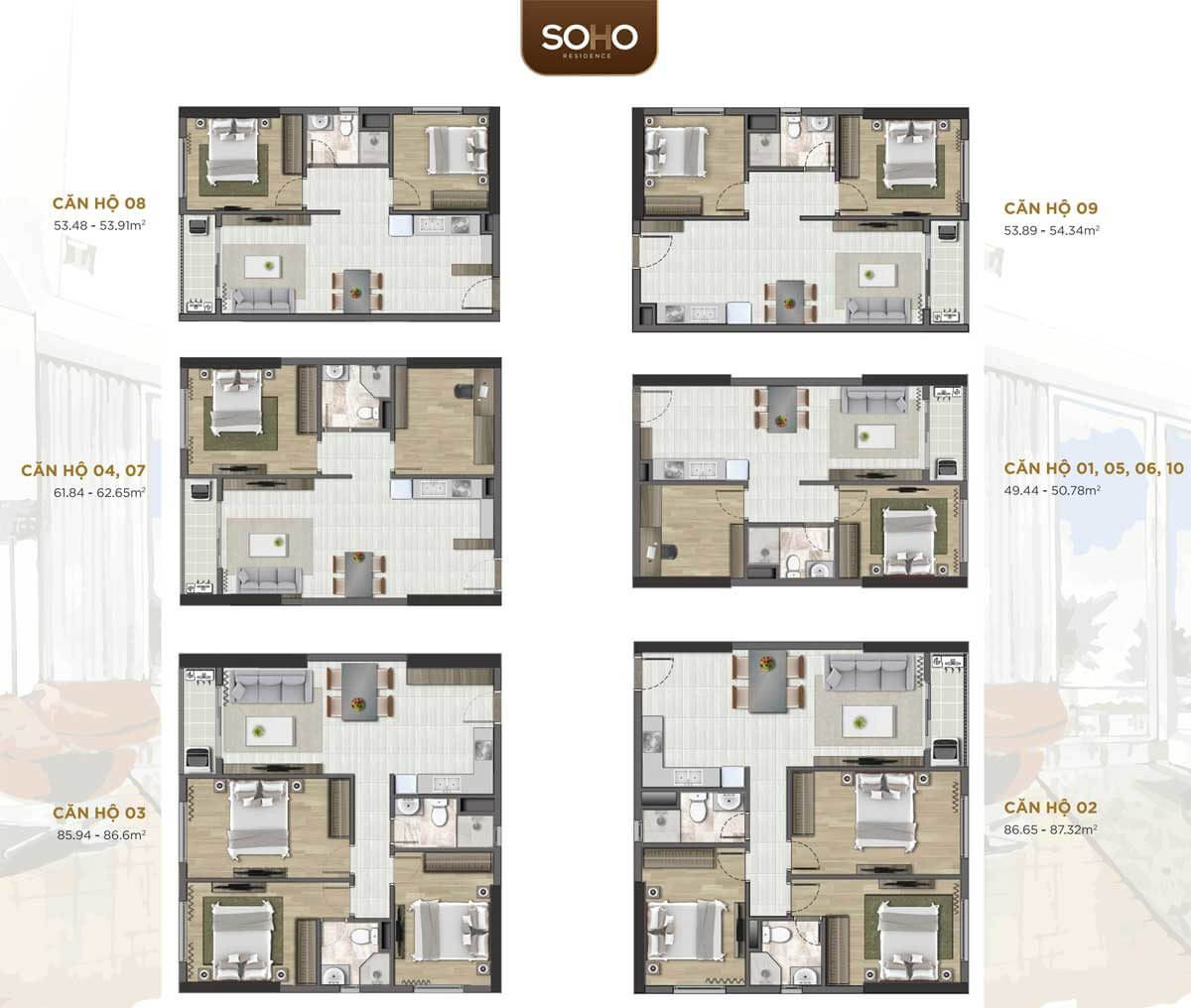 Layout thiết kế căn hộ Soho Residence Novaland quận 1