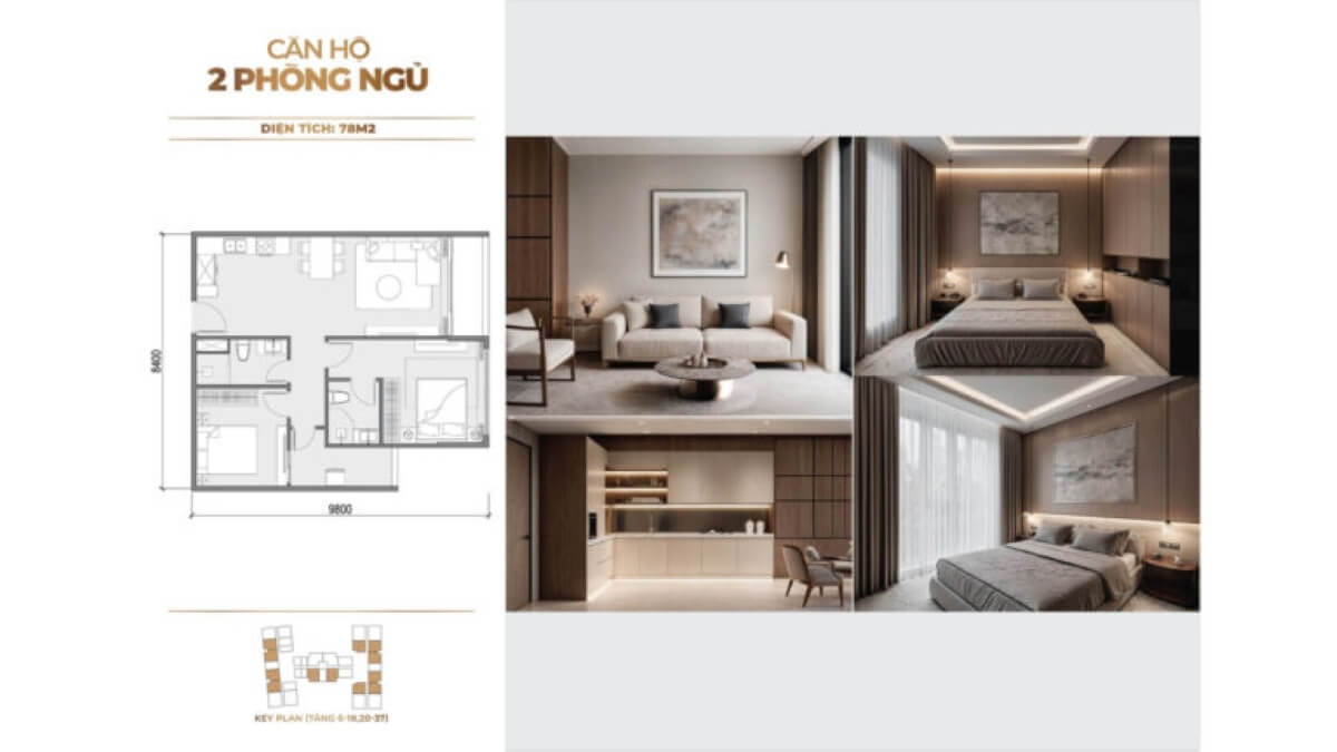Thiết kế căn hộ 2 phòng ngủ Sunshine Continental