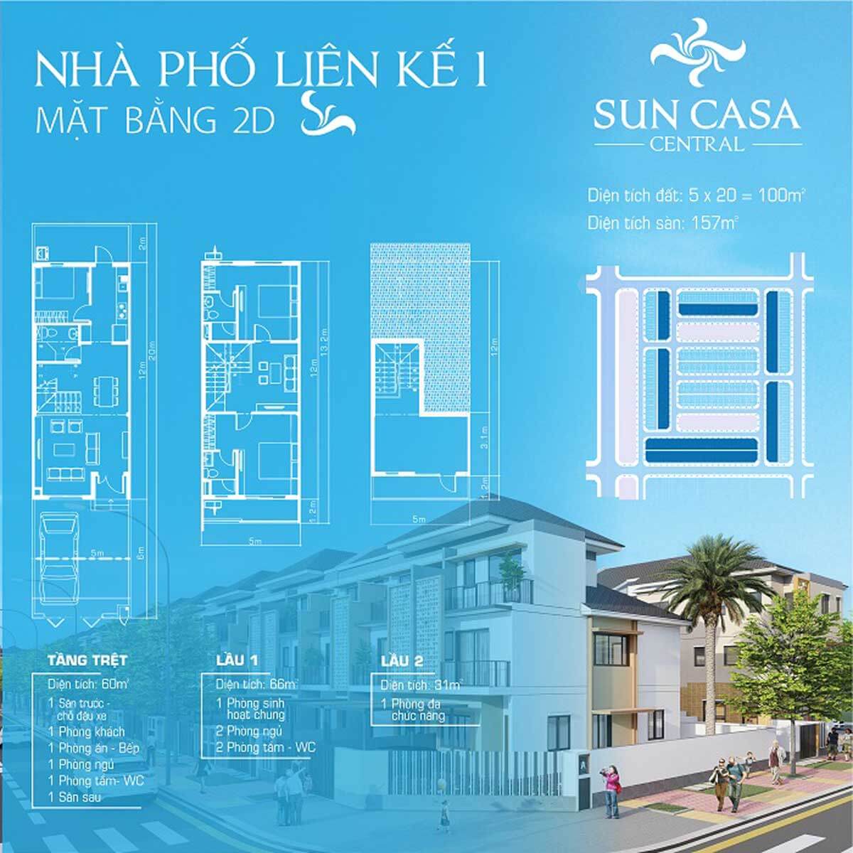Layout thiết kế mẫu 1 - nhà phố Sun Casa Central