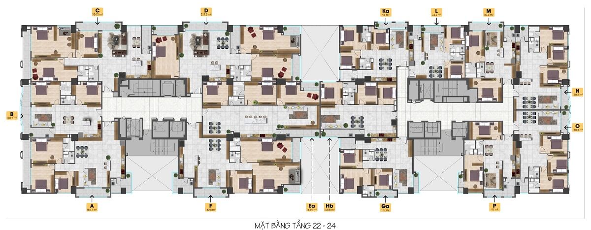 Mặt bằng tầng 22-24 dự án căn hộ Tam Đức Plaza quận 5