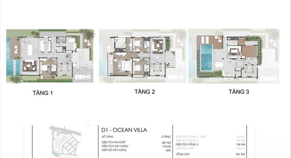 Layout thiết kế biệt thự Island Villa