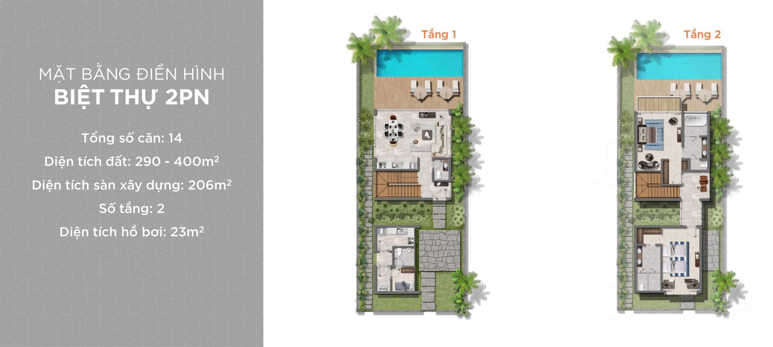 Layout thiết kế biệt thự 2 phòng ngủ tại dự án Hyatt Regency Ho Tram