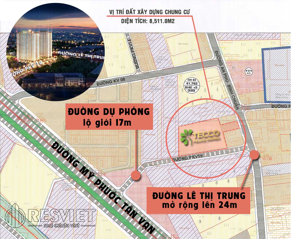 Quy hoạch đường Lê Thị Trung và đường dự phóng kề dự án Tecco Felice Homes