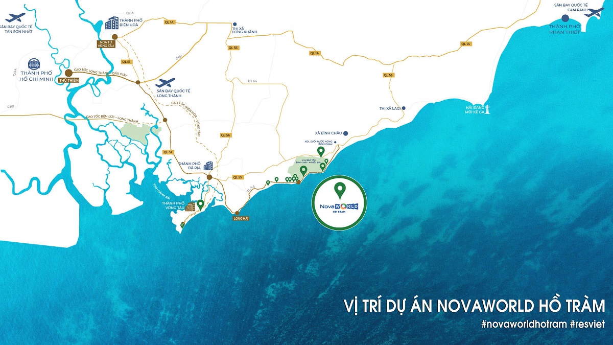 Vị trí dự án nghỉ dưỡng Novaworld Hồ Tràm - chủ đầu tư Novaland