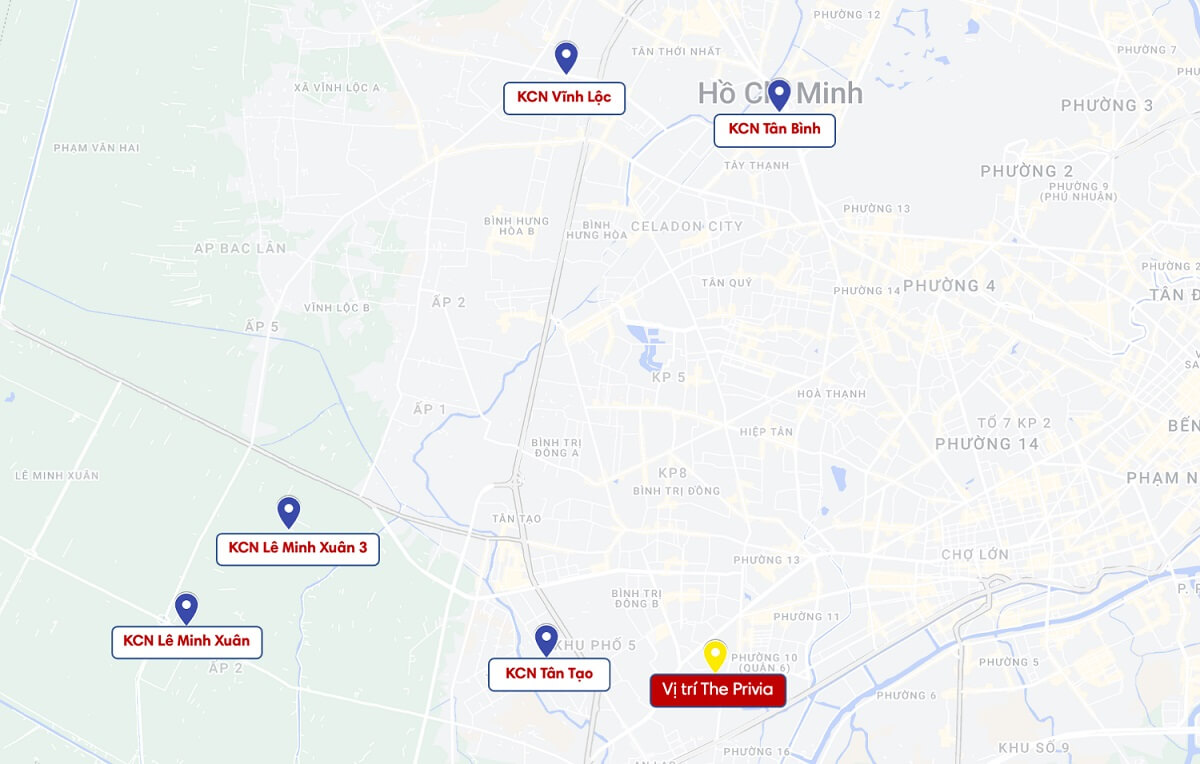 Vị trí các khu công nghiệp xung quanh dự án The Privia Khang Điền