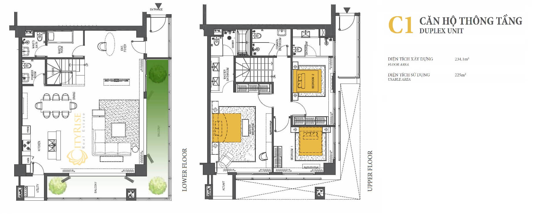 Layout thiết kế căn hộ duplex thông tầng tháp Brilliant