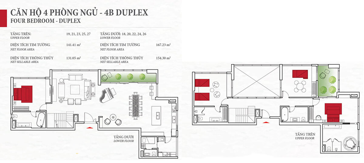 Layout thiết kế căn hộ duplex Tháp Bahamas