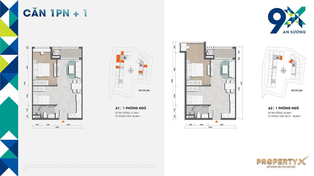 Layout thiết kế căn hộ 1PN+ 9X An Sương