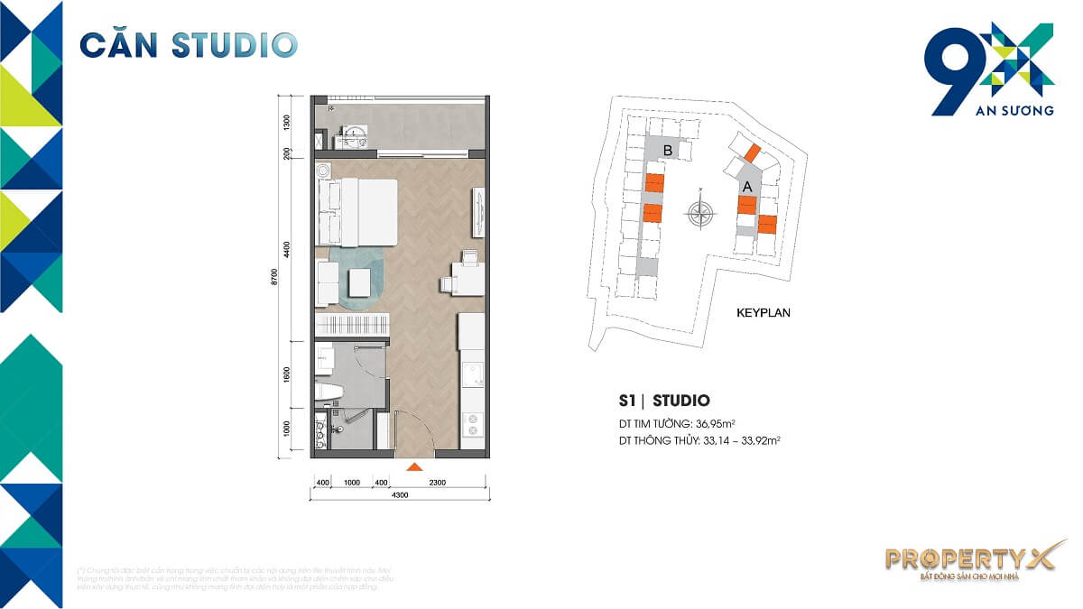 Layout thiết kế căn hộ studio 9X An Sương