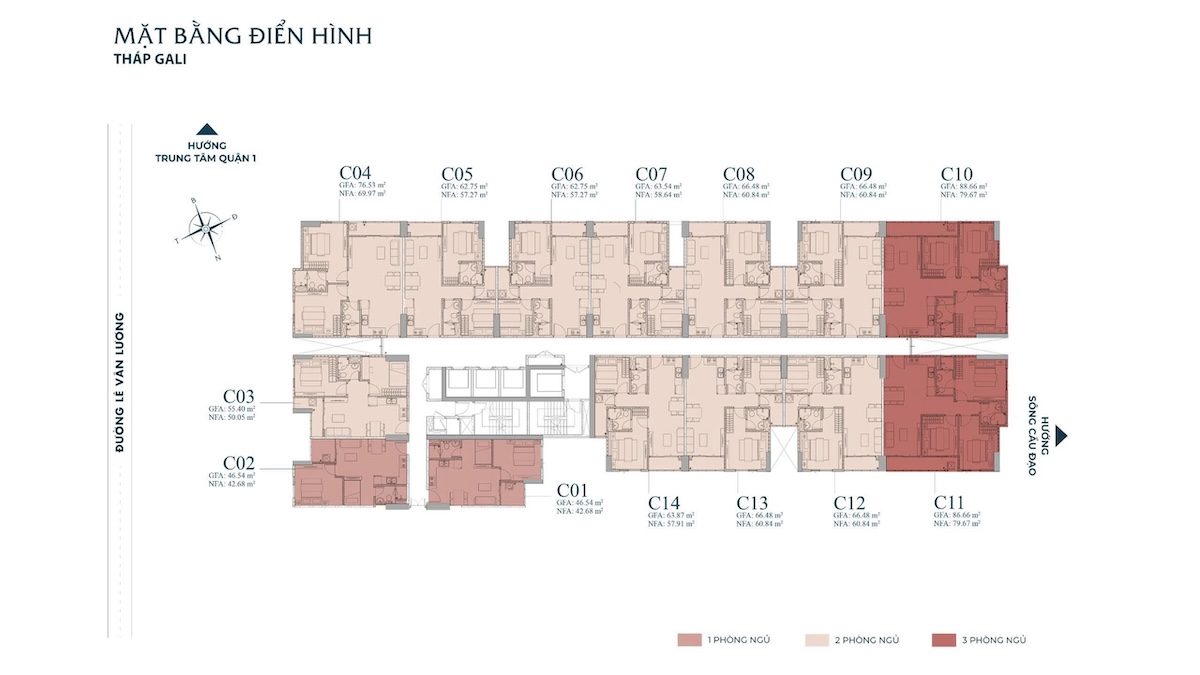 Mặt bằng tháp Gali dự án căn hộ Khải Hoàn Prime