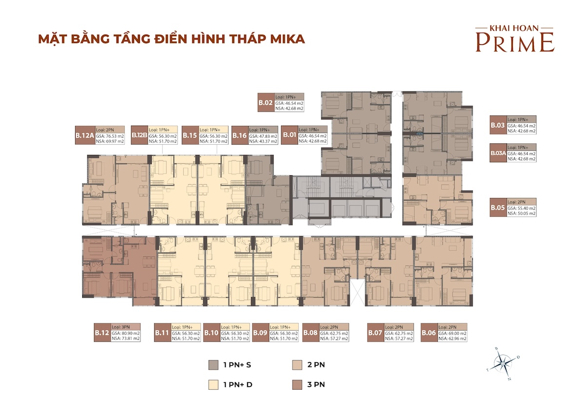 Mặt bằng tháp Mika dự án căn hộ Khải Hoàn Prime