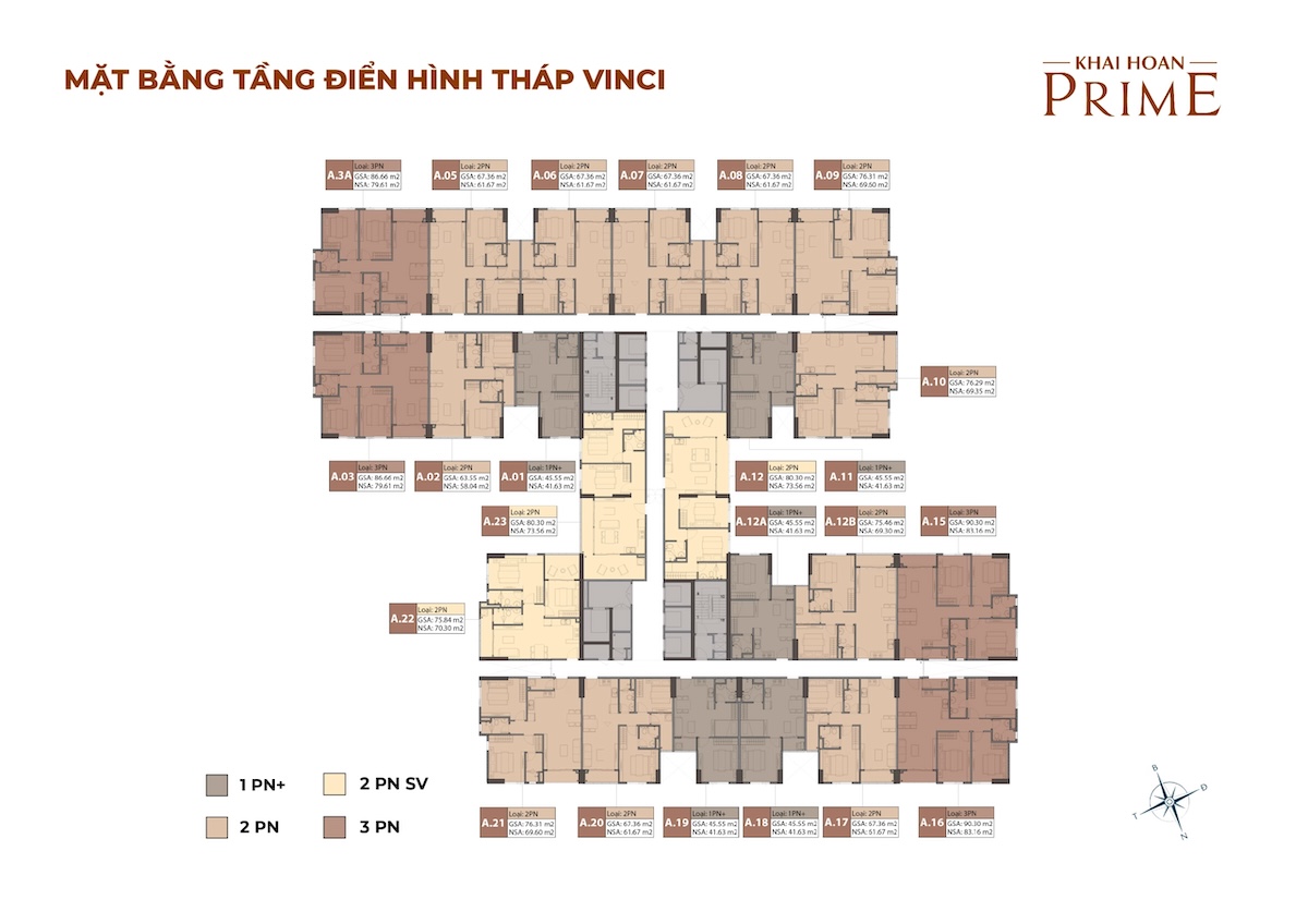 Mặt bằng tháp Vinci dự án căn hộ Khải Hoàn Prime