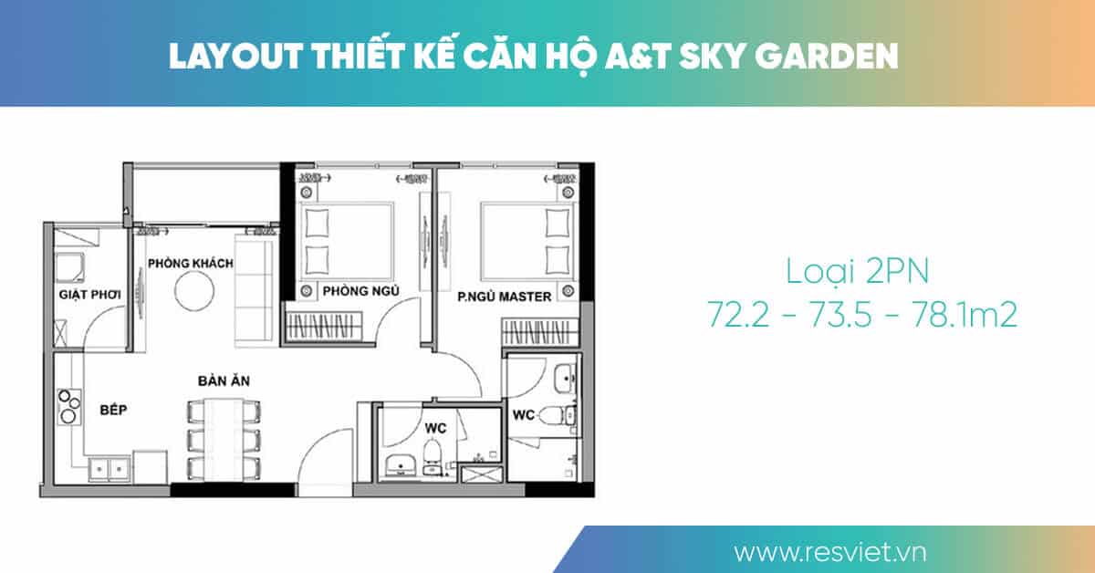 Layout căn hộ 2 phòng ngủ