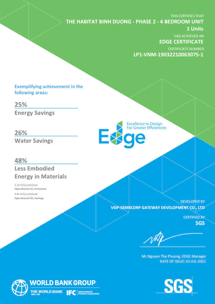 Dự án The Habitata nhận Chứng chỉ EDGE - Công trình Xanh