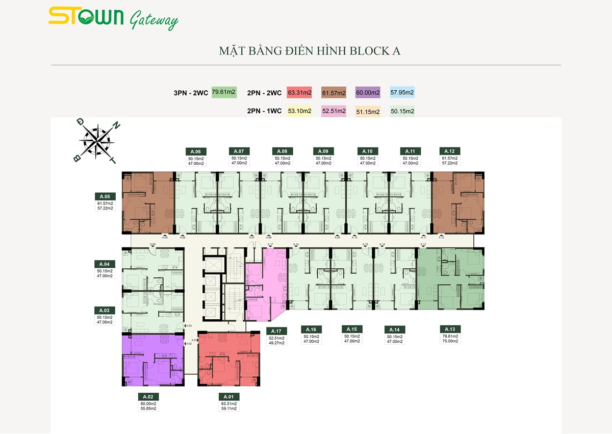 Mặt bằng tầng điển hình tháp A dự án Stown Gateway