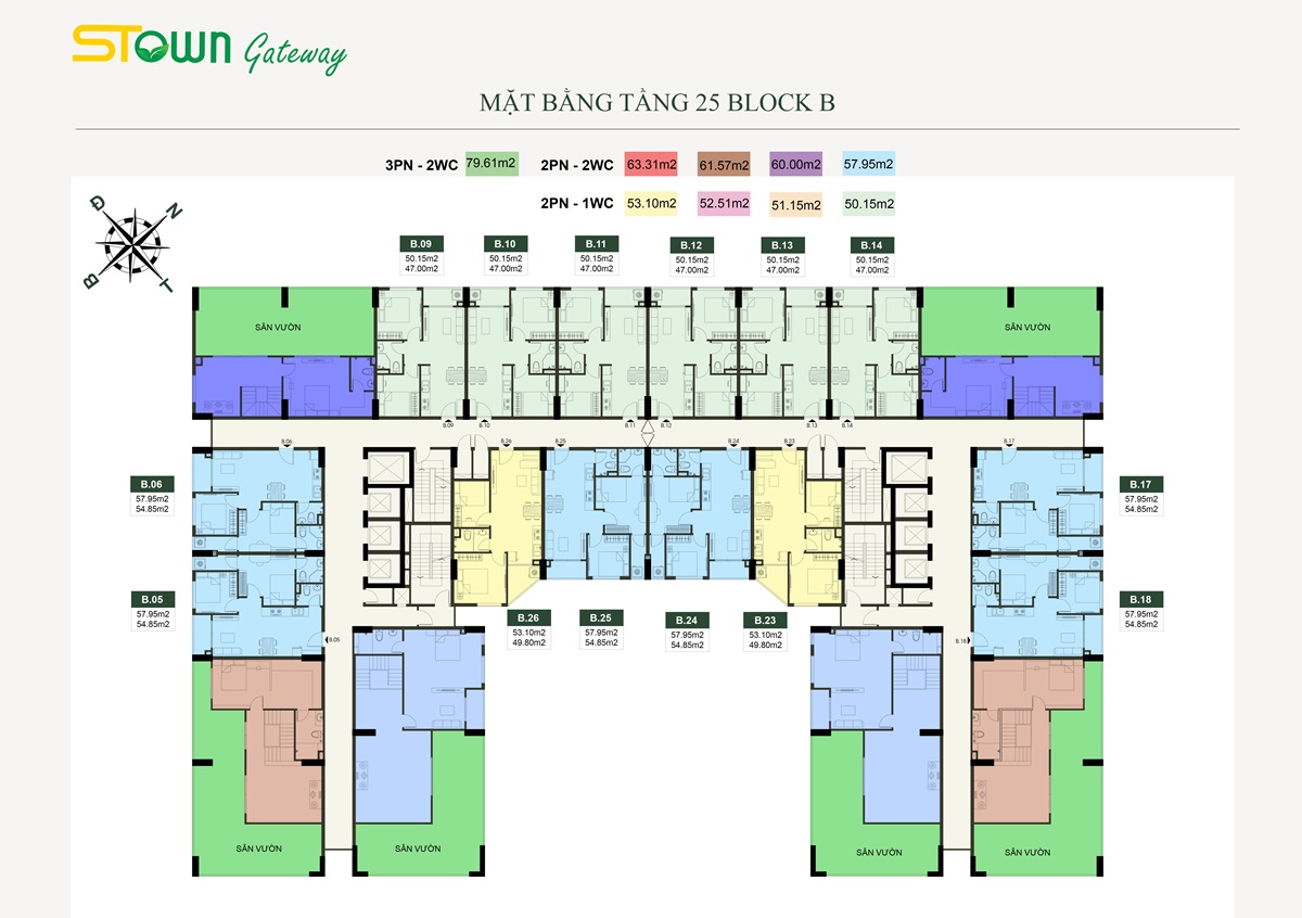 Mặt bằng tầng 25 tháp B dự án Stown Gateway