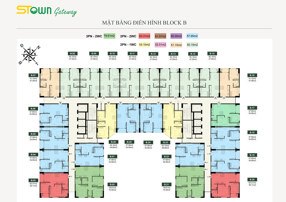 Mặt bằng tầng điển hình tháp B dự án Stown Gateway