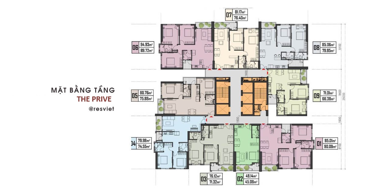 Mặt bằng tầng căn hộ The Prive điển hình