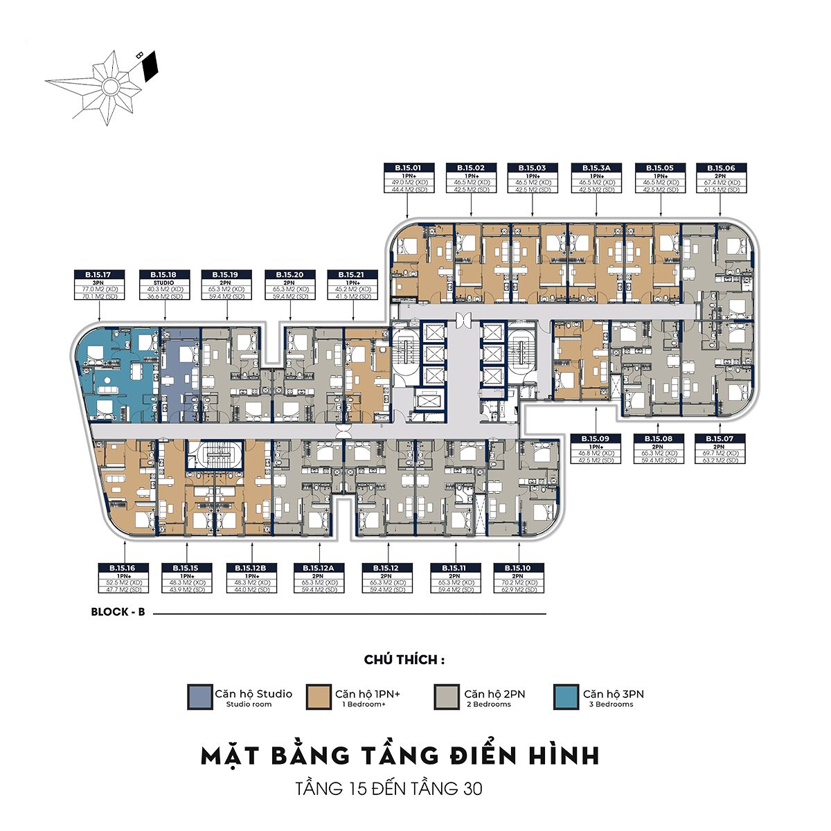 Mặt bằng tháp B dự án A&K Tower