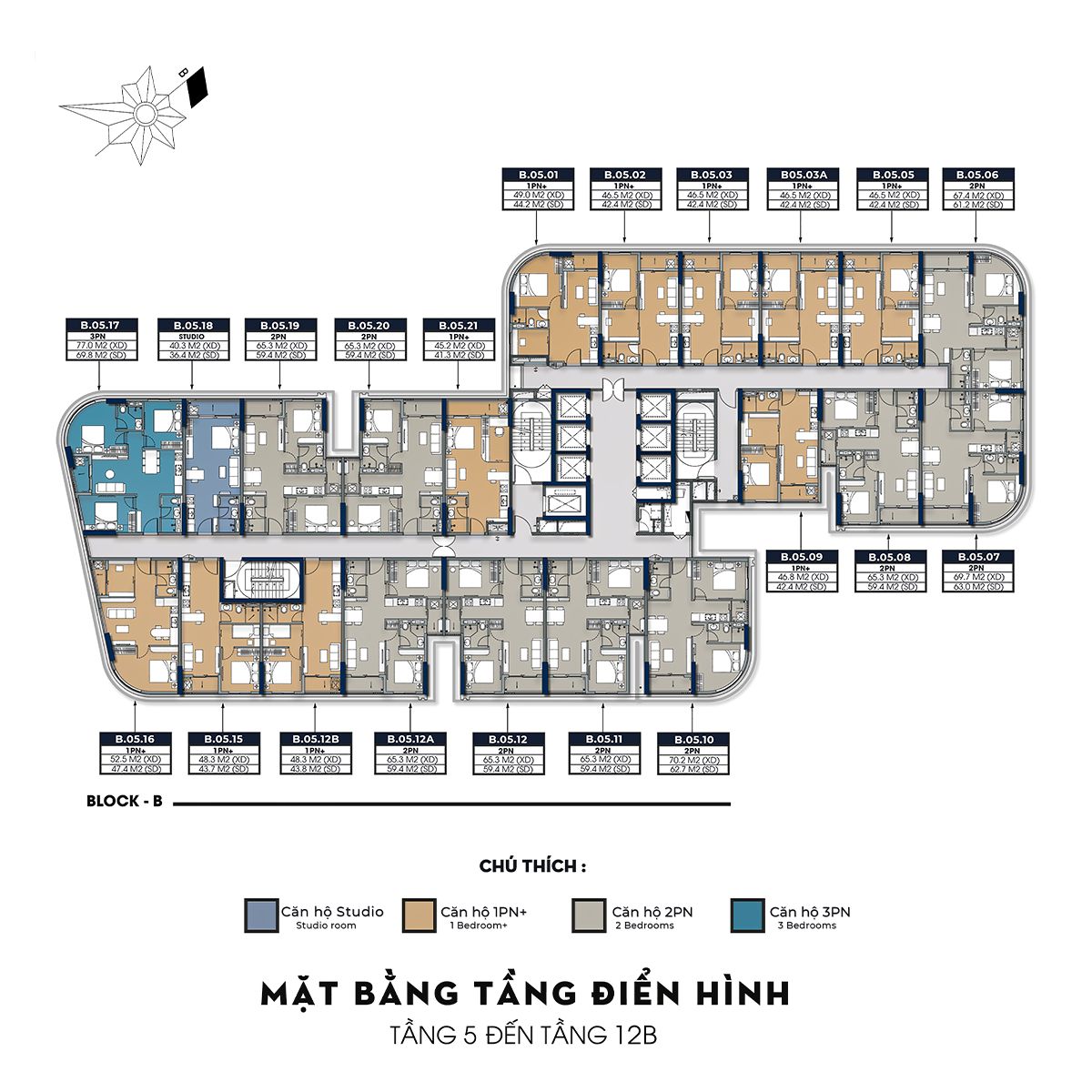 Mặt bằng tháp B dự án A&K Tower