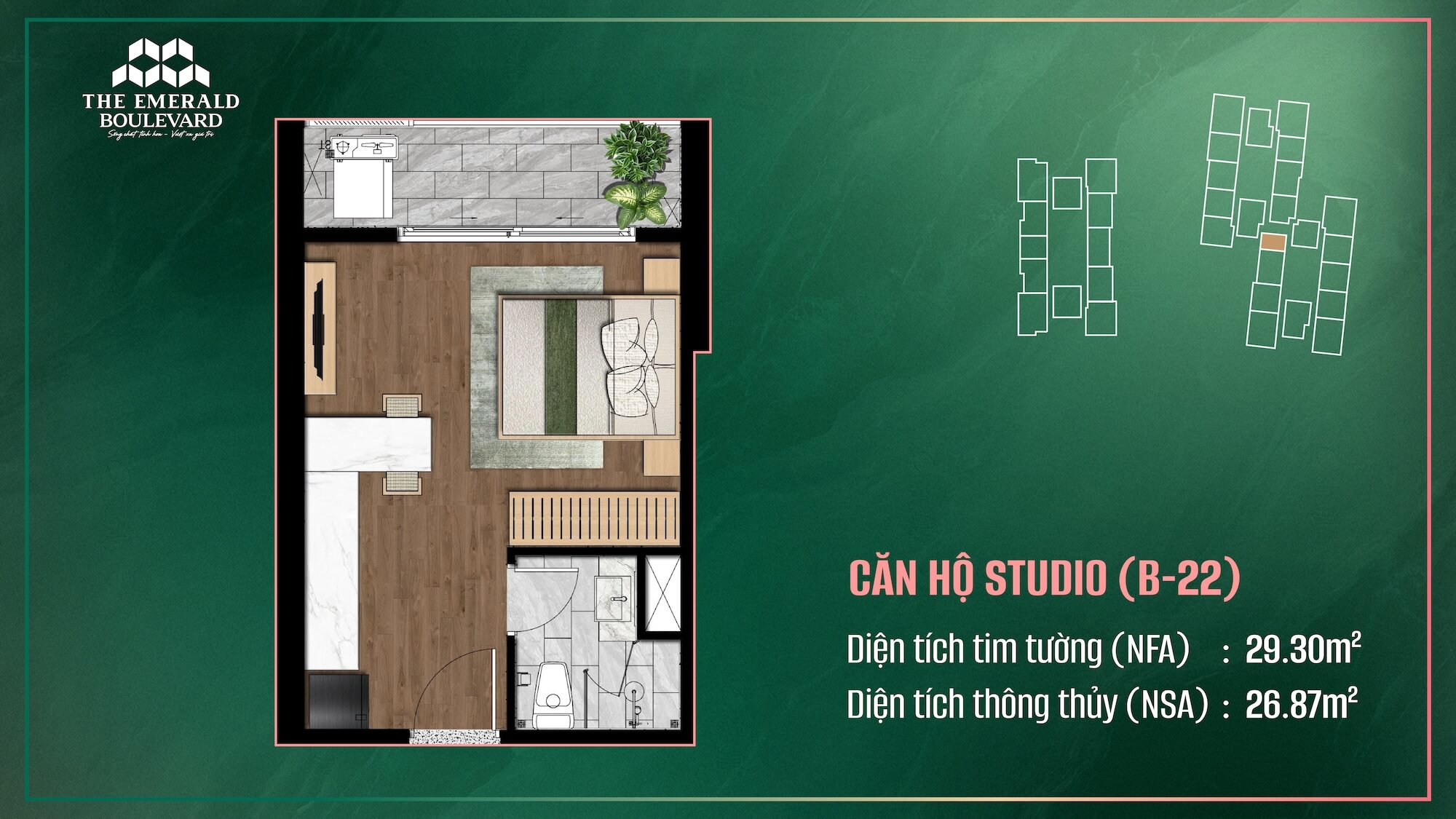 Thiết kế căn hộ Studio dự án The Emerald Boulevard