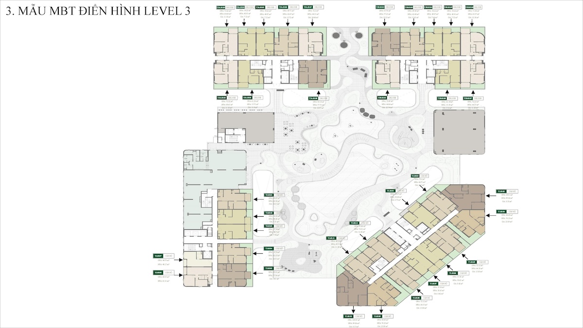 Mặt bằng tầng điển hình tầng 3 dự án căn hộ Green Skyline