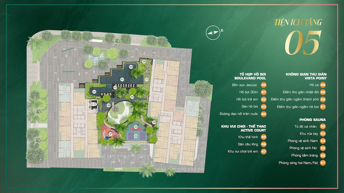 Mặt bằng tiện ích tầng 5 dự án căn hộ The Emerald Boulevard