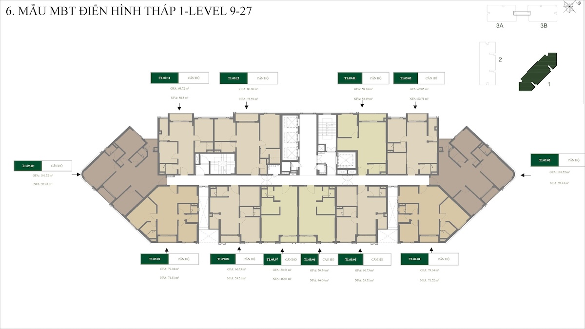 Mặt bằng block 1 dự án Green Skyline