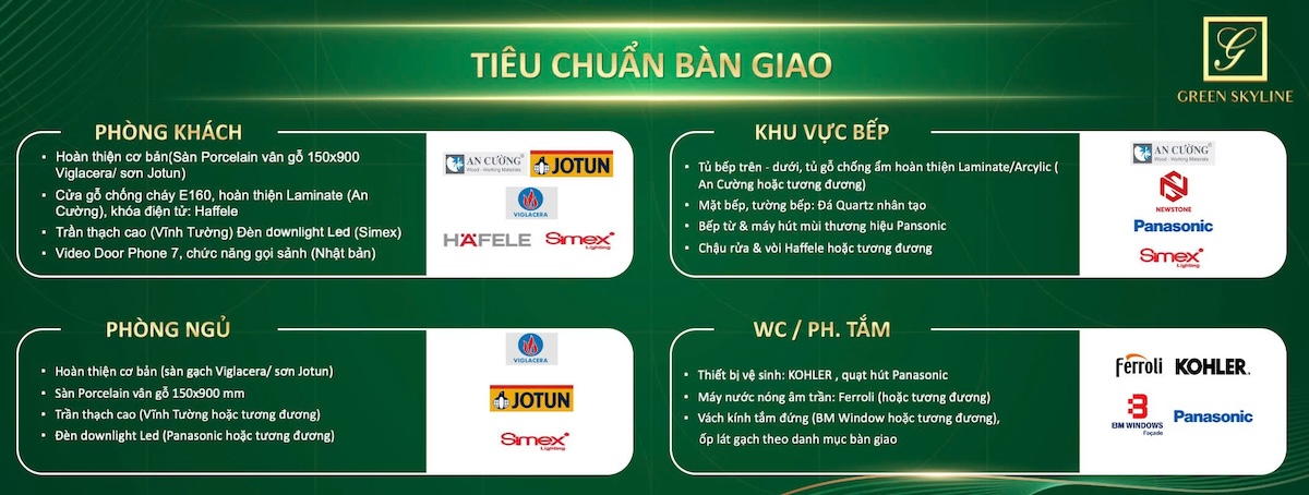 Tiêu chuẩn bàn giao căn hộ Green Skyline