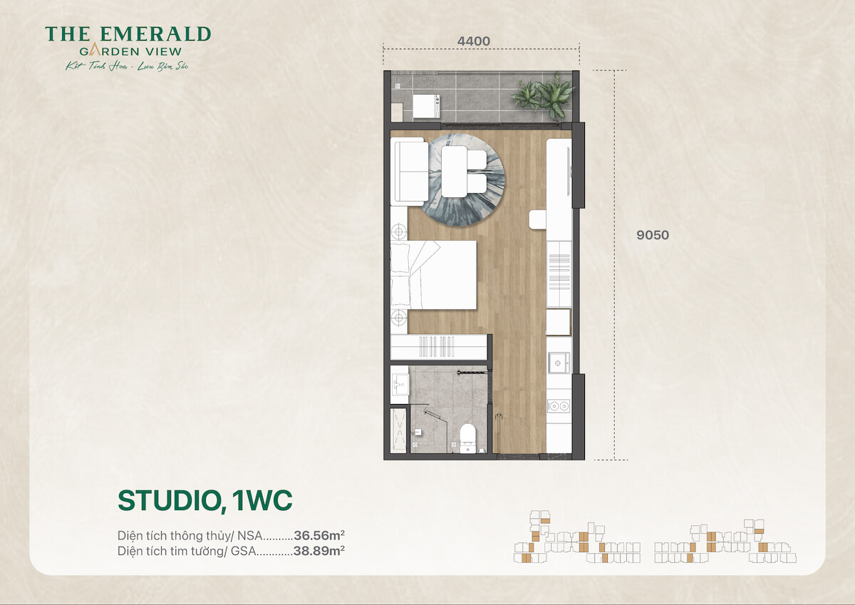 Thiết kế căn hộ Studio The Emerald Garden View