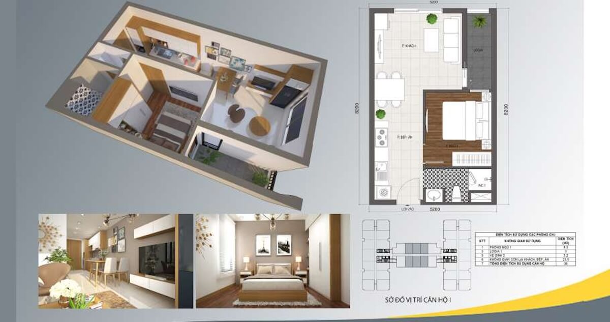 Thiết kế căn hộ 1 phòng ngủ Tecco Felice Tower