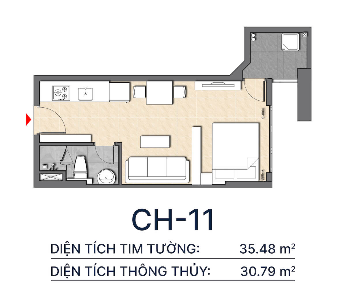 Thiết kế căn hộ 1PN dự án Diamond Boulevard