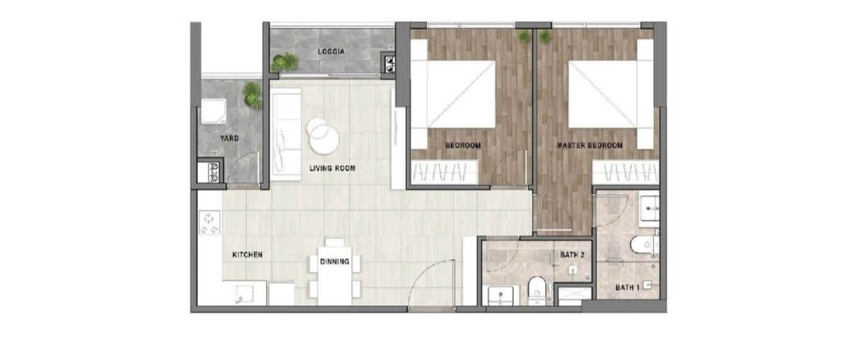 Thiết kế căn hộ 2 phòng ngủ dự án Setia Edenia