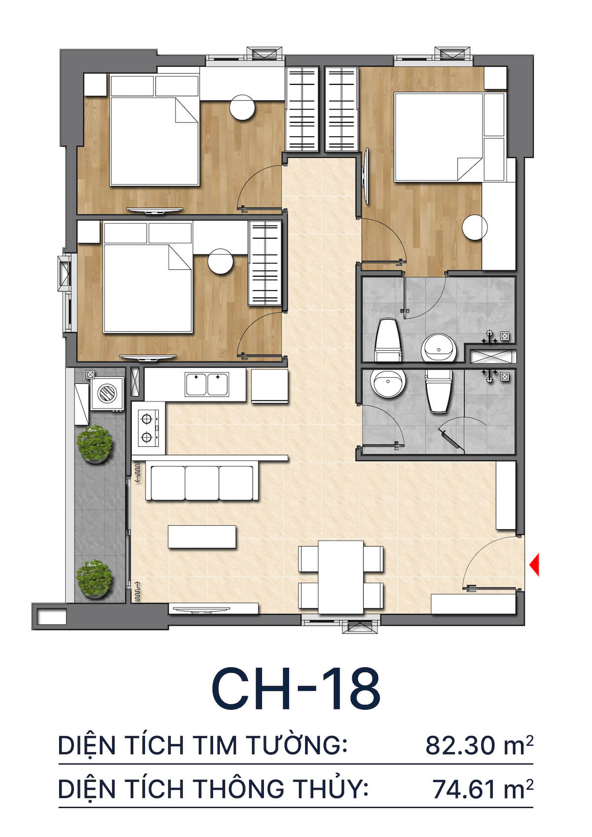 Thiết kế căn hộ 3PN dự án Diamond Boulevard