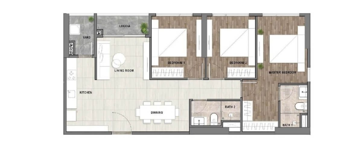 Thiết kế căn hộ 3 phòng ngủ dự án Setia Edenia